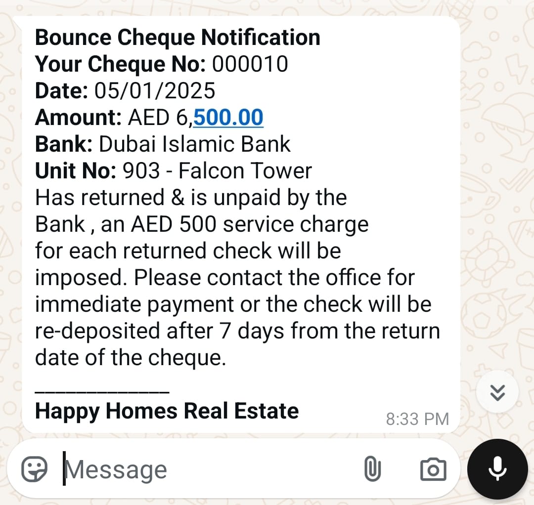 Bounce Cheque Reminder